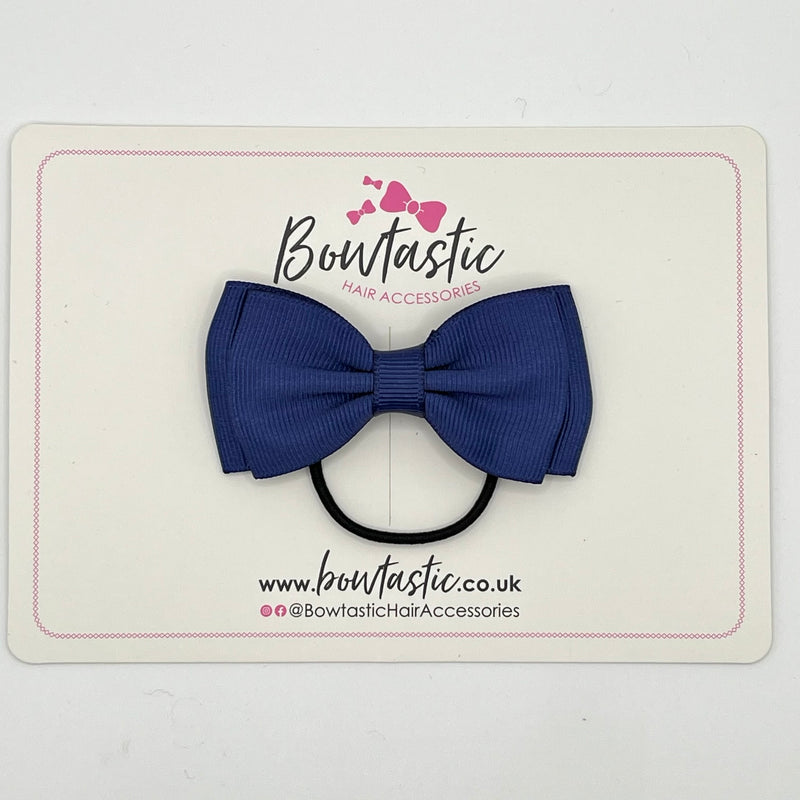 3 Inch Flat Double Bow Thin Elastic - Ink Blue