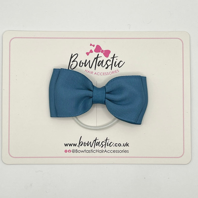 3 Inch Flat Double Bow Thin Elastic - Antique Blue