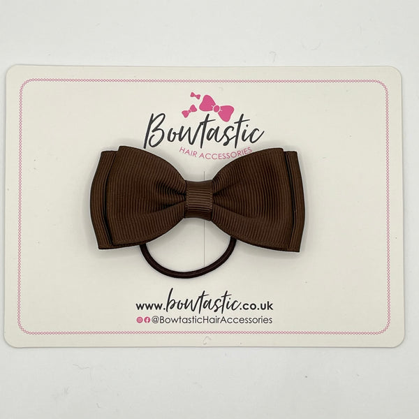 3 Inch Flat Double Bow Thin Elastic - Brown