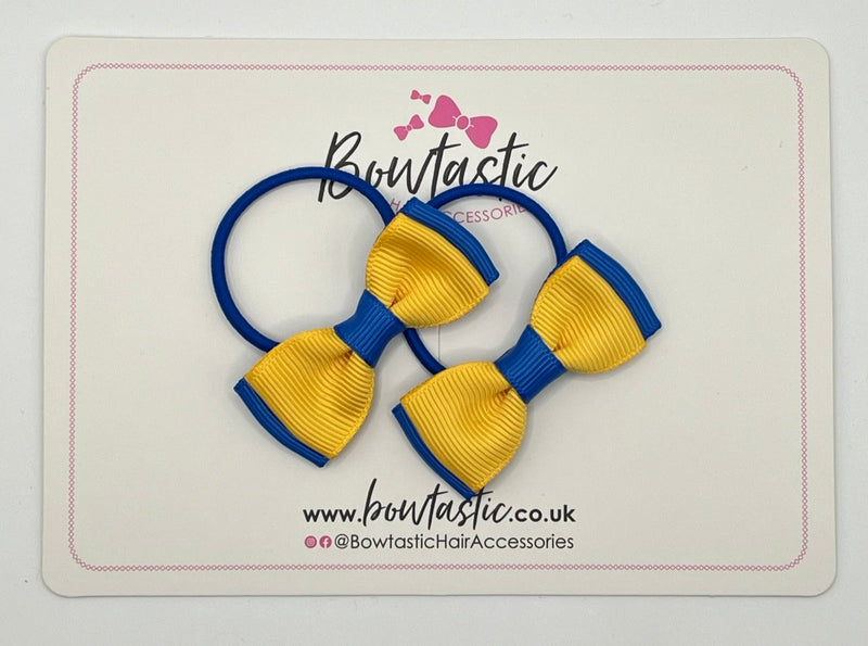 1.75 Inch Bow Thin Elastic - Yellow Gold & Royal Blue - 2 Pack