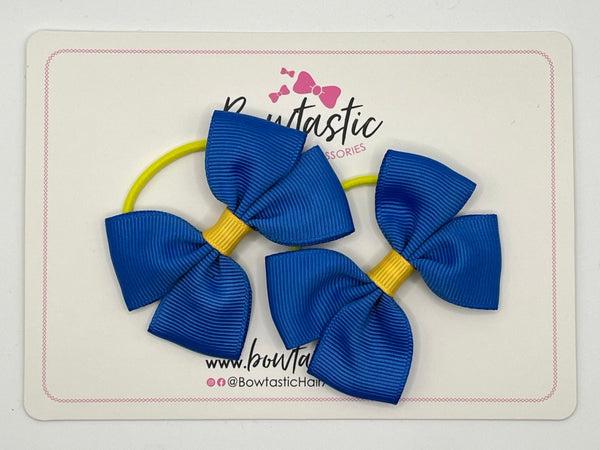 2.5 Inch Butterfly Bow Thin Elastic - Royal Blue & Yellow Gold - 2 Pack