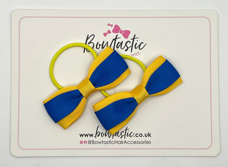 2.5 Inch Tuxedo Bow Thin Elastic - Royal Blue & Yellow Gold - 2 Pack