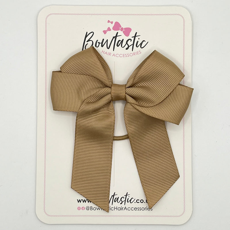 3.5 Inch Tail Bow Thin Elastic - Latte