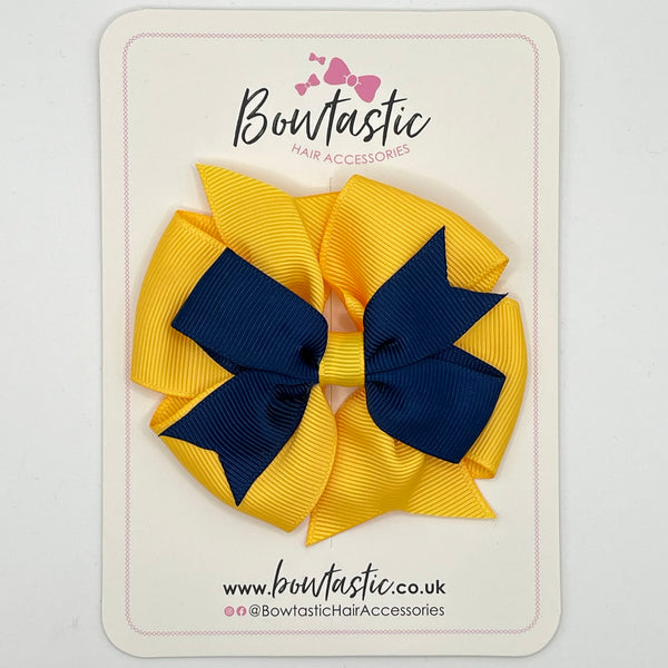 3.5 inch 2 Layer Pinwheel Bow Thin Elastic - Navy & Yellow Gold