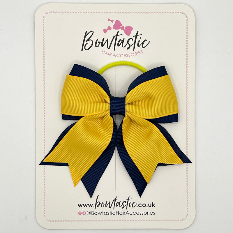 3 Inch Flat 2 Layer Tail Bow Thin Elastic - Yellow Gold & Navy