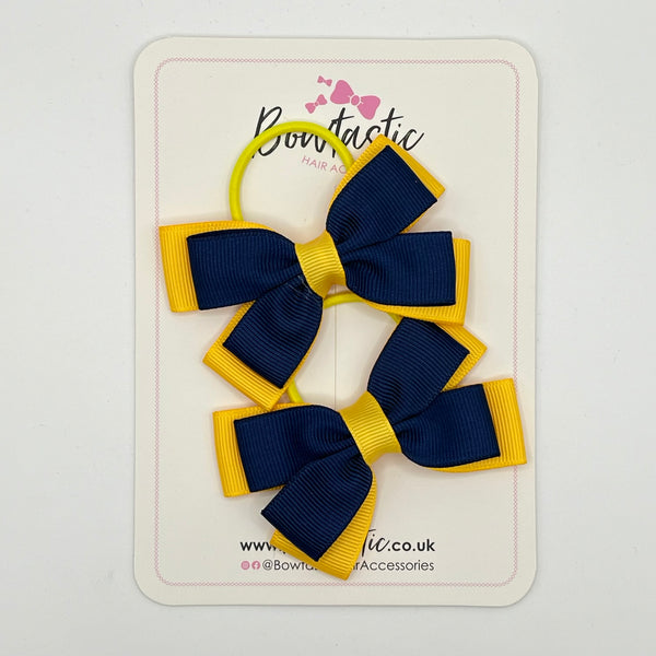 3 Inch Double Butterfly Bow Thin Elastic - Navy & Yellow Gold - 2 Pack