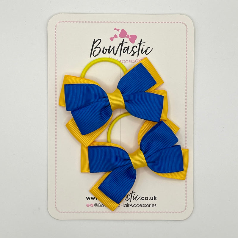 3 Inch Double Butterfly Bow Thin Elastic - Royal Blue & Yellow Gold - 2 Pack