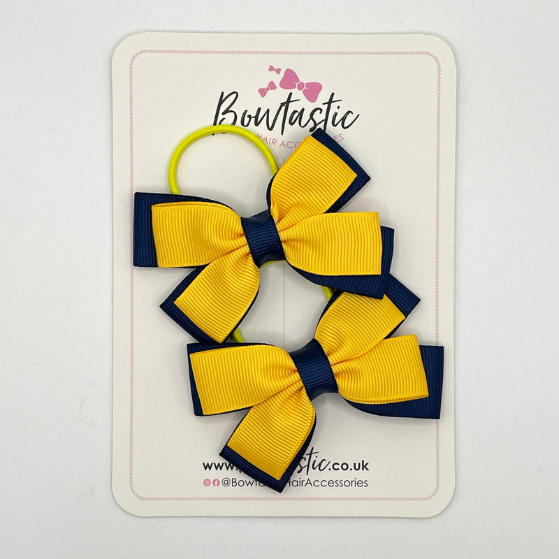 3 Inch Double Butterfly Bow Thin Elastic - Yellow Gold & Navy - 2 Pack