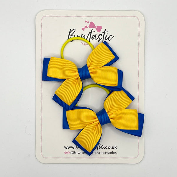 3 Inch Double Butterfly Bow Thin Elastic - Yellow Gold & Royal Blue - 2 Pack