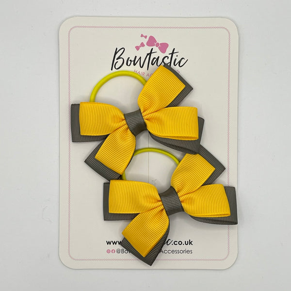 3 Inch Double Butterfly Bow Thin Elastic - Yellow Gold & Metal Grey - 2 Pack