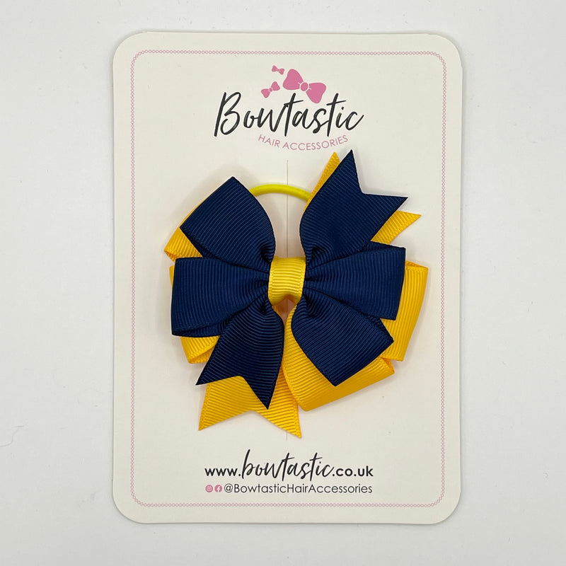 3 Inch Double Pinwheel Bow Thin Elastic - Navy & Yellow Gold