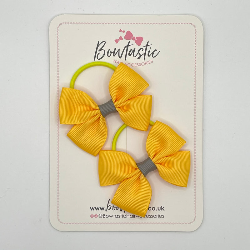 2.5 Inch Butterfly Bow Thin Elastic - Yellow Gold & Metal Grey - 2 Pack