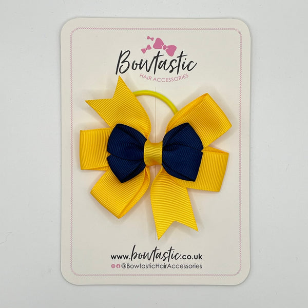 3 Inch 2 Layer Pinwheel Bow Thin Elastic - Navy & Yellow Gold