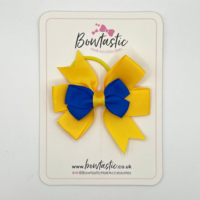 3 Inch 2 Layer Pinwheel Bow Thin Elastic - Royal Blue & Yellow Gold