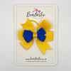 3 Inch 2 Layer Pinwheel Bow Thin Elastic - Royal Blue & Yellow Gold