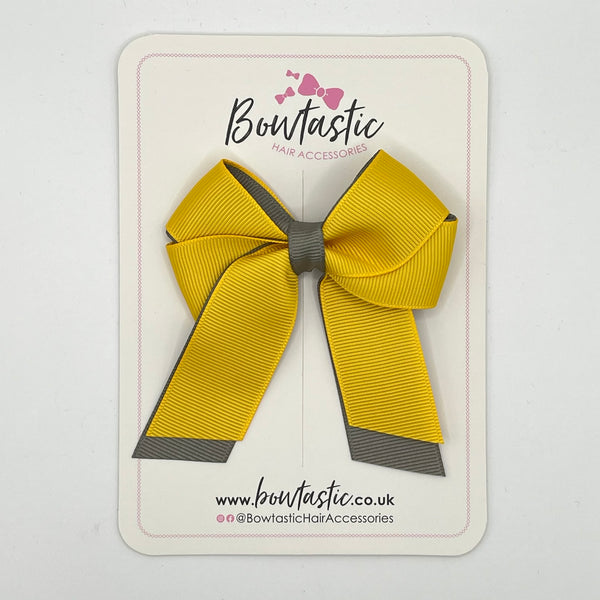 3 Inch Twist Short Tail Bow - Yellow Gold & Metal Grey