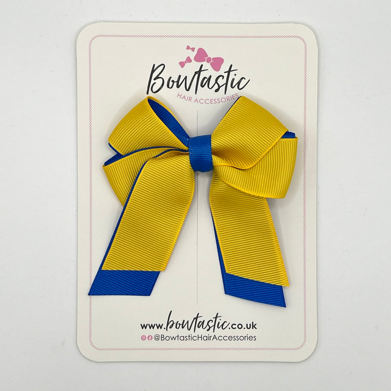 3 Inch Twist Short Tail Bow - Yellow Gold & Royal Blue