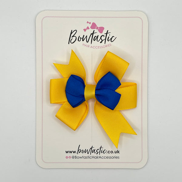 3 Inch 2 Layer Pinwheel Bow - Royal Blue & Yellow Gold