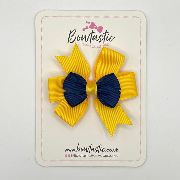 3 Inch 2 Layer Pinwheel Bow - Navy & Yellow Gold