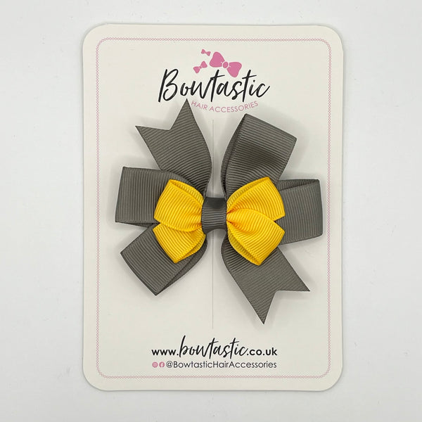 3 Inch 2 Layer Pinwheel Bow - Yellow Gold & Metal Grey