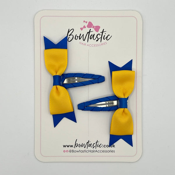 3 Inch Flat Bow Snap Clip - Yellow Gold & Royal Blue - 2 Pack