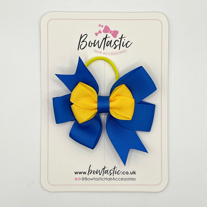 3 Inch 2 Layer Pinwheel Bow Thin Elastic - Yellow Gold & Royal Blue