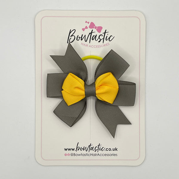 3 Inch 2 Layer Pinwheel Bow Thin Elastic - Yellow Gold & Metal Grey