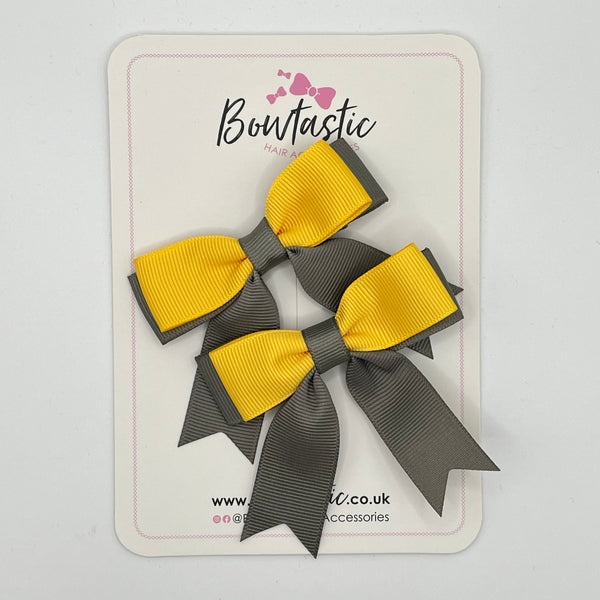 2.75 Inch Tail Bow - Yellow Gold & Metal Grey - 2 Pack