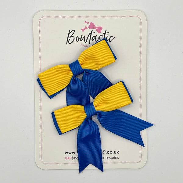 2.75 Inch Tail Bow - Yellow Gold & Royal Blue - 2 Pack