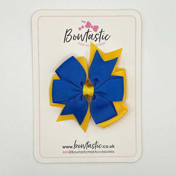 3 Inch Double Pinwheel Bow - Royal Blue & Yellow Gold