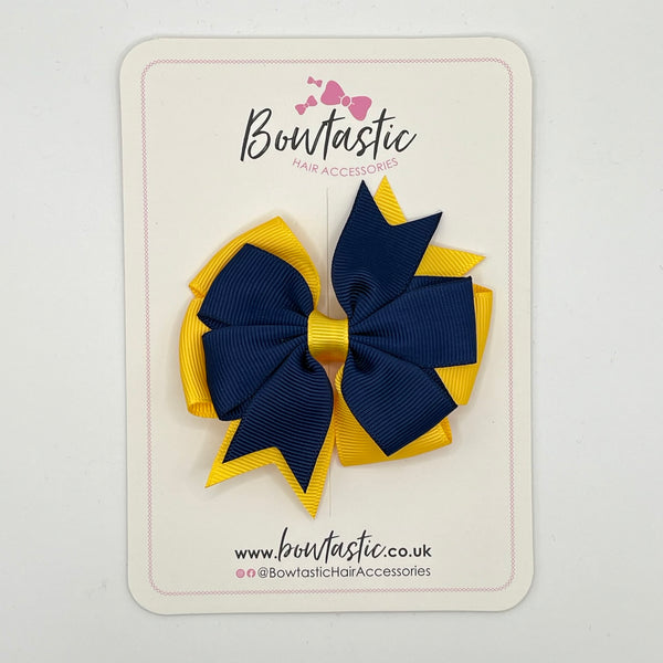 3 Inch Double Pinwheel Bow - Navy & Yellow Gold