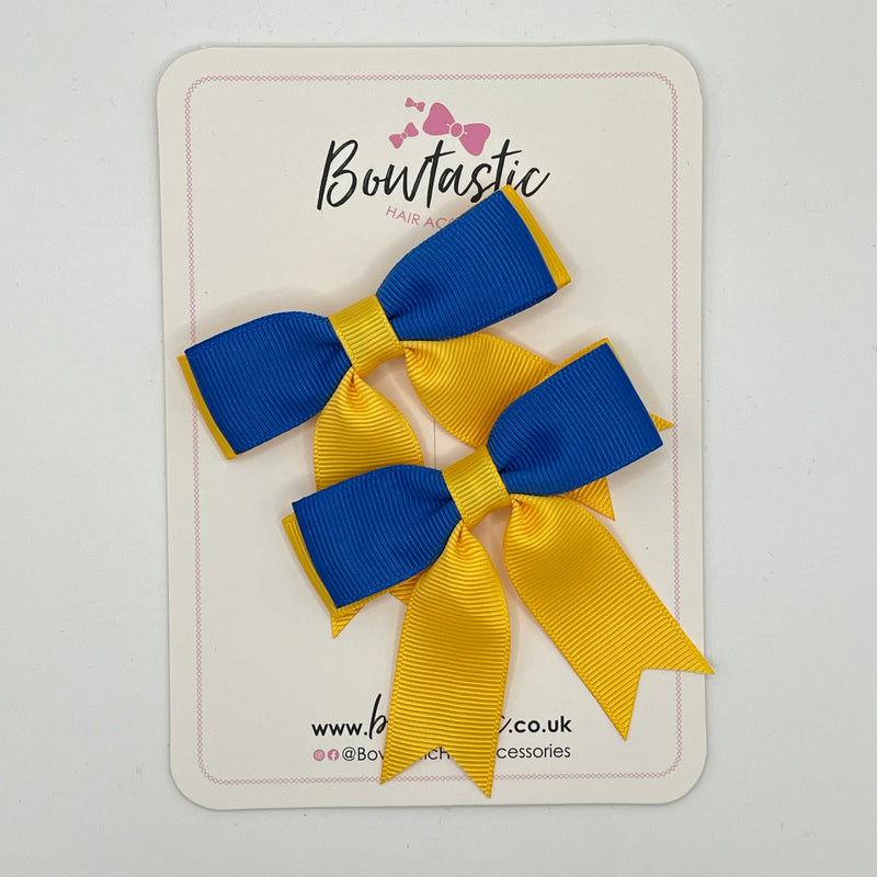 2.75 Inch Tail Bow - Royal Blue & Yellow Gold - 2 Pack