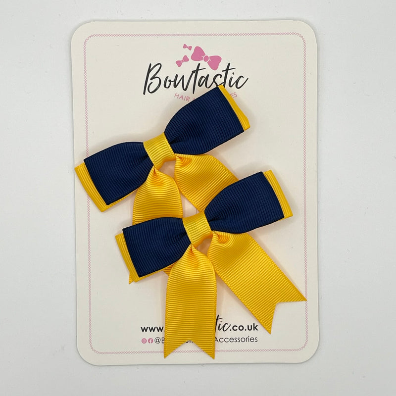 2.75 Inch Tail Bow - Navy & Yellow Gold - 2 Pack