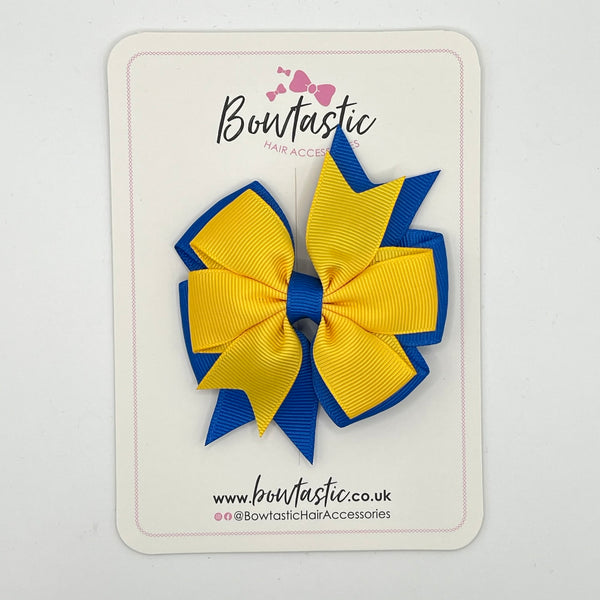 3 Inch Double Pinwheel Bow - Yellow Gold & Royal Blue