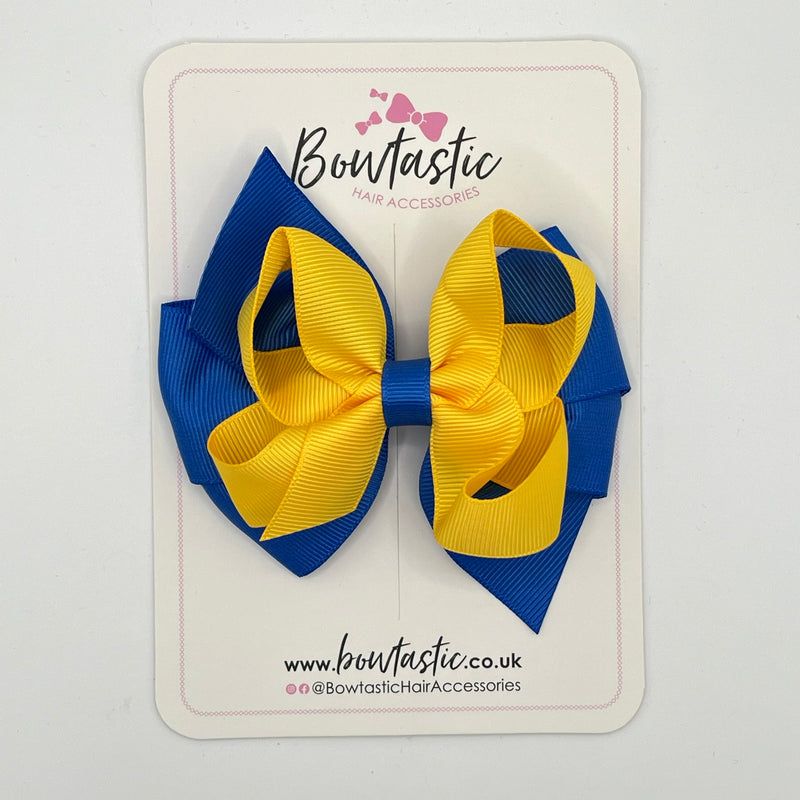 4 Inch Double Bow - Yellow Gold & Royal Blue