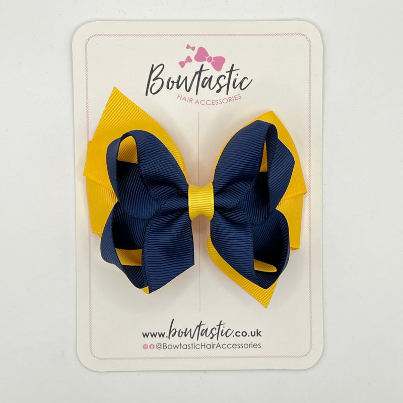 4 Inch Double Bow - Navy & Yellow Gold