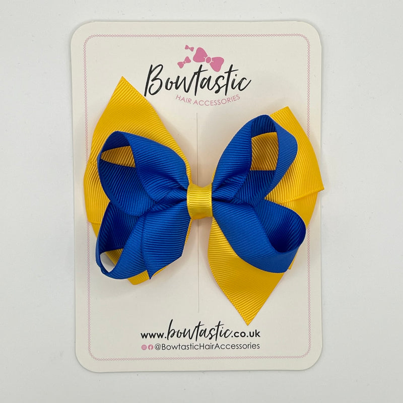 4 Inch Double Bow - Royal Blue & Yellow Gold