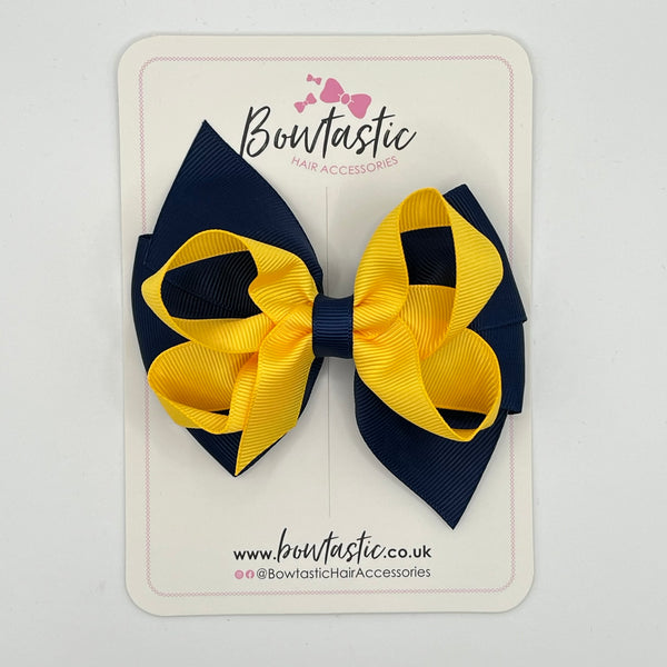 4 Inch Double Bow - Yellow Gold & Navy