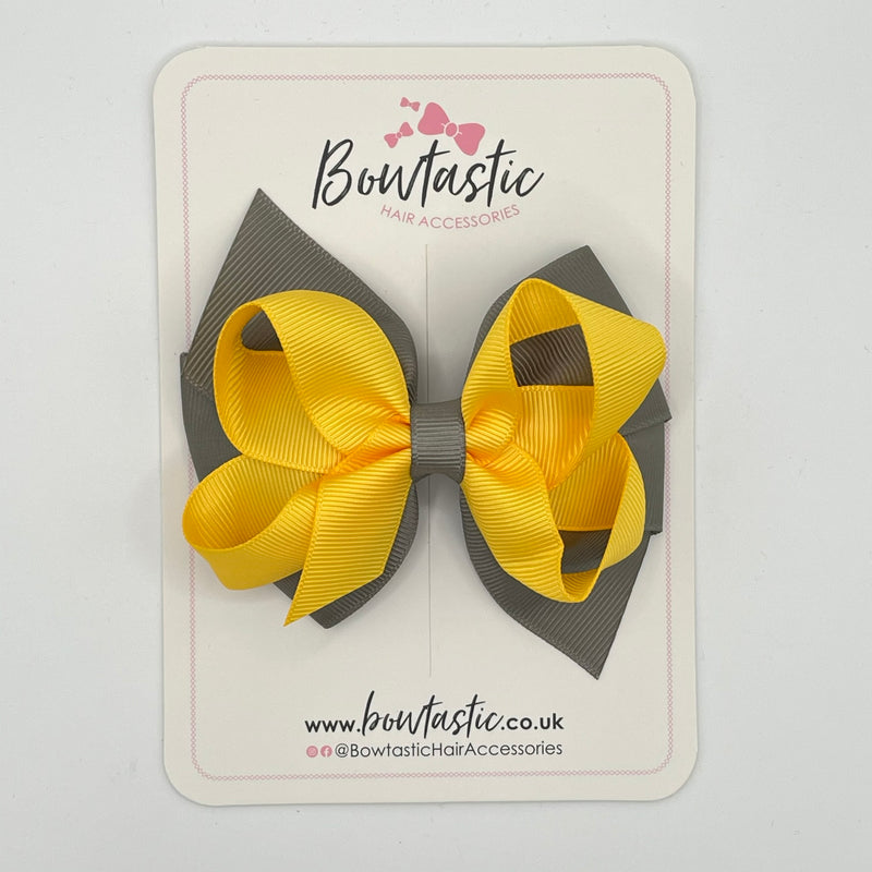 4 Inch Double Bow - Yellow Gold & Metal Grey