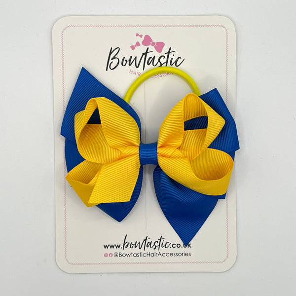 4 Inch Double Bow Bobble - Yellow Gold & Royal Blue