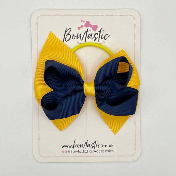 4 Inch Double Bow Bobble - Navy & Yellow Gold