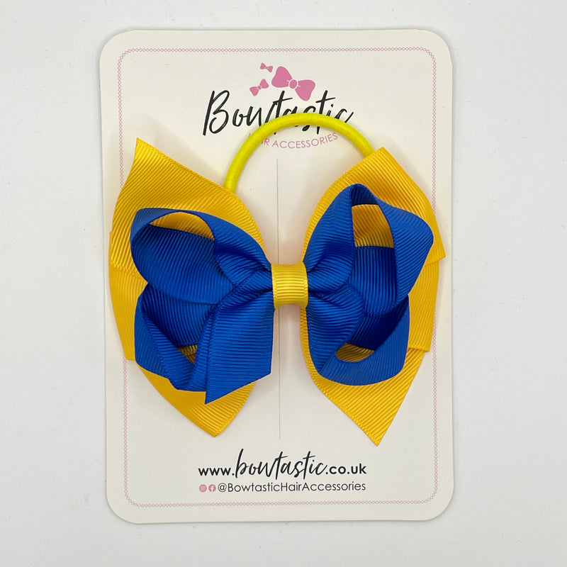 4 Inch Double Bow Bobble - Royal Blue & Yellow Gold