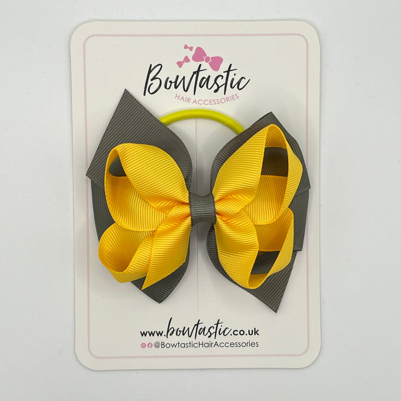 4 Inch Double Bow Bobble - Yellow Gold & Metal Grey