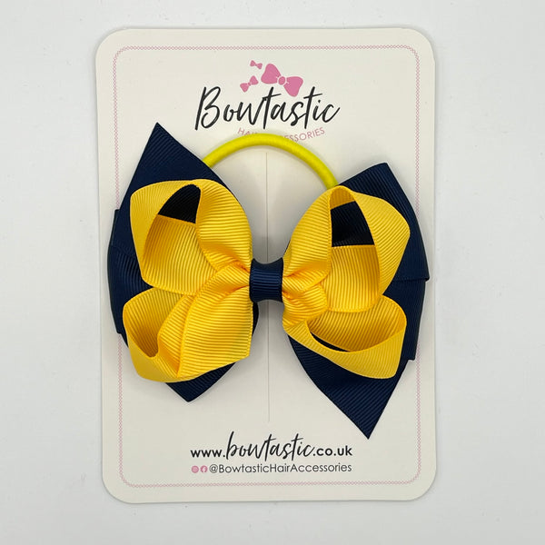 4 Inch Double Bow Bobble - Yellow Gold & Navy