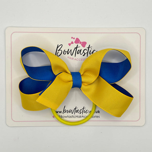 4 Inch Double Ribbon Bow Bobble Style 2 - Yellow Gold & Royal Blue