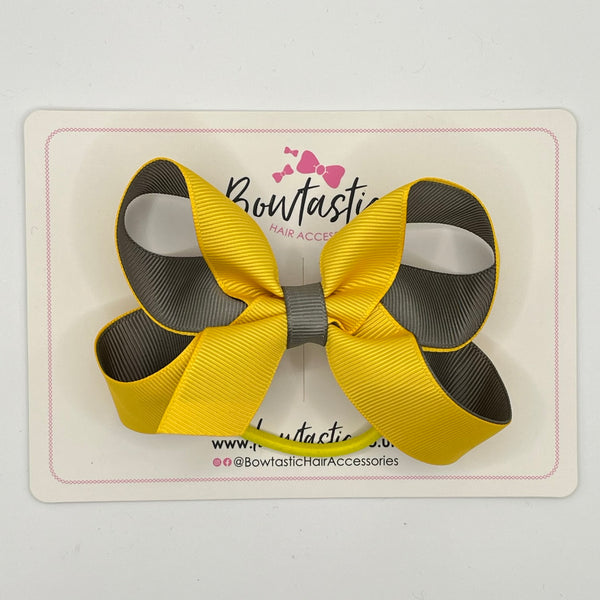 4 Inch Double Ribbon Bow Bobble Style 2 - Yellow Gold & Metal Grey