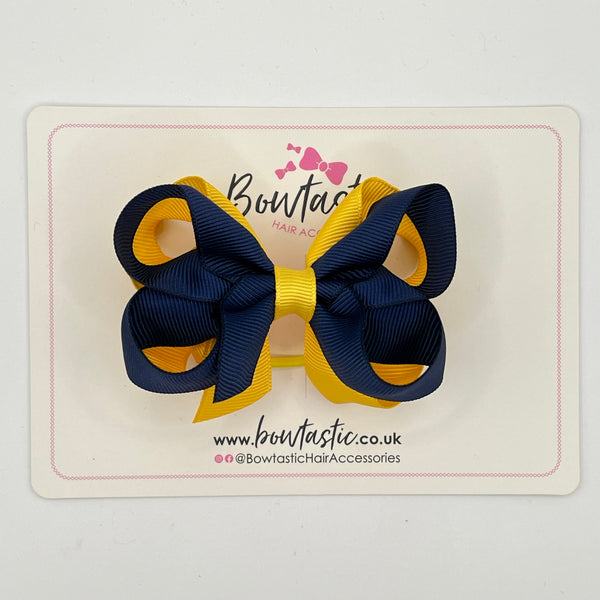 3.5 Inch 2 Layer Bow Thin Elastic - Navy & Yellow Gold