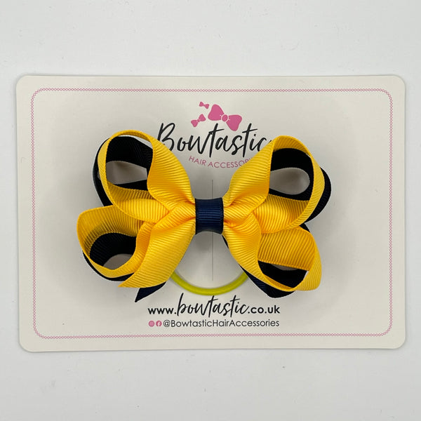 3.5 Inch 2 Layer Bow Thin Elastic - Yellow Gold & Navy