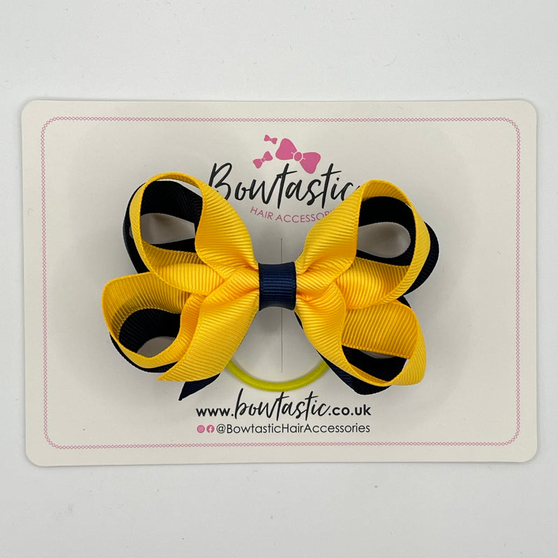 3.5 Inch 2 Layer Bow Thin Elastic - Yellow Gold & Navy