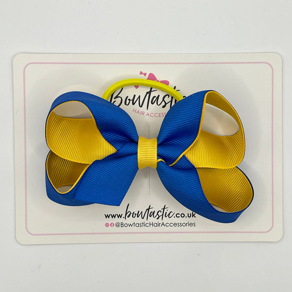 4 Inch Double Ribbon Bow Bobble Style 2 - Royal Blue & Yellow Gold